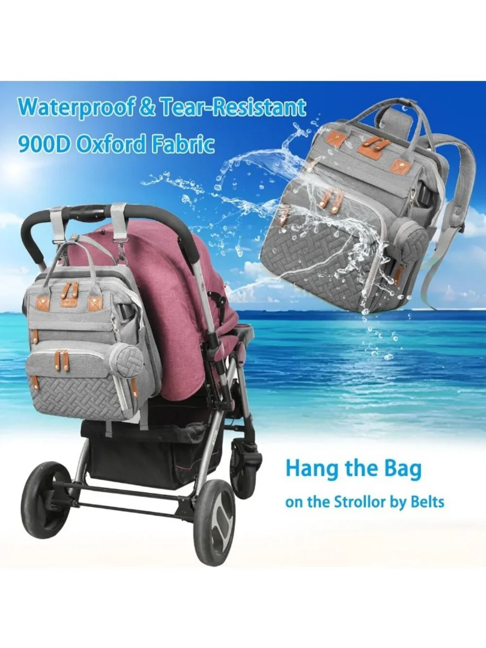 Stylish Waterproof Diaper Bag Backpack with Changing Station, USB Port